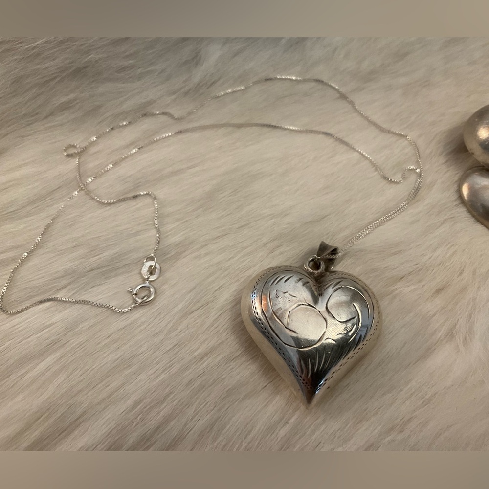 Sterling Silver Puffy Heart SET - Picture 5 of 11